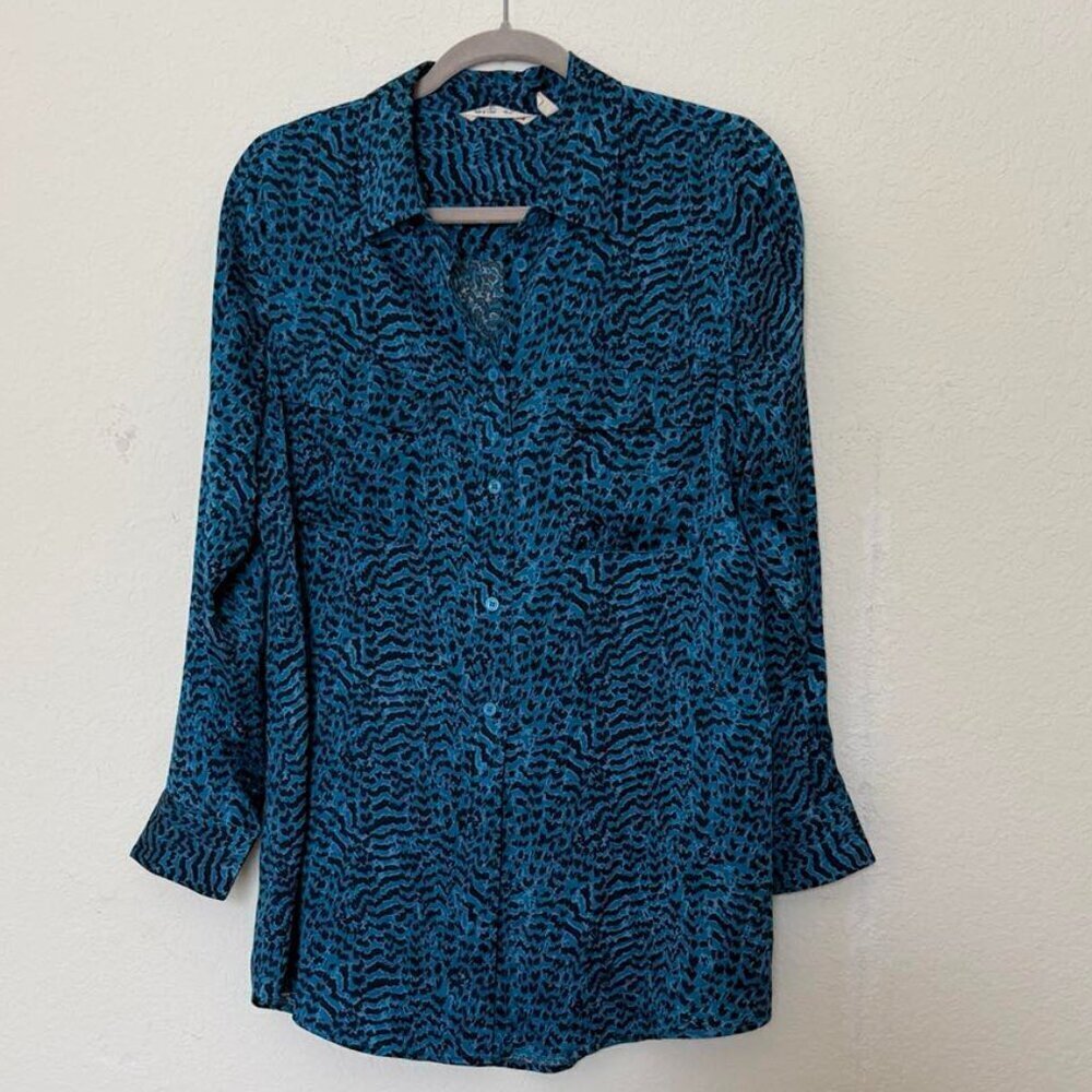 Soft Surroundings Washable 100% Silk Animal Print Button Down Shirt size M